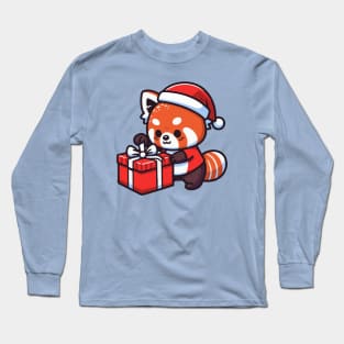 Red Panda Wrapping Present Christmas - For Red Panda Lovers Long Sleeve T-Shirt